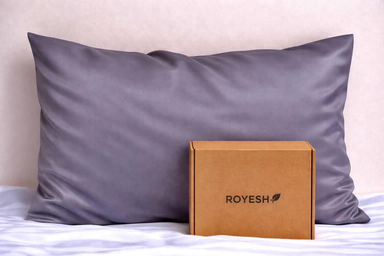 روبالشتی ساتن ابریشم طوسی