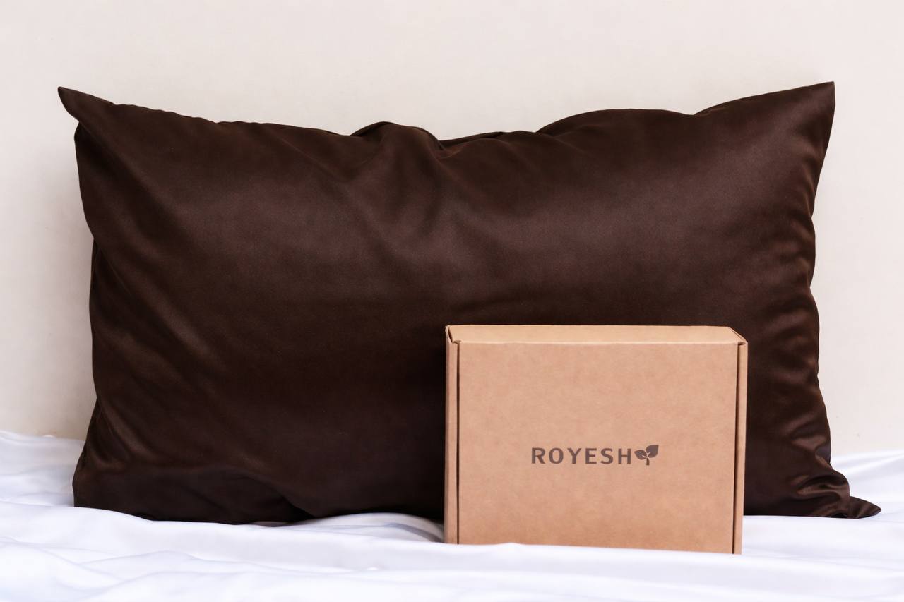 روبالشتي ساتن ابريشم قهوه ای