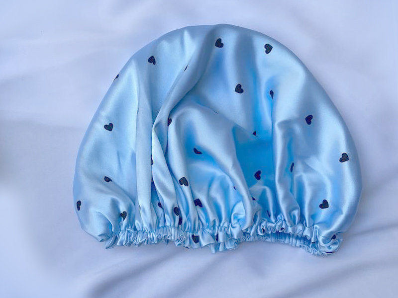 کلاه خواب ساتن طرح قلب آبی